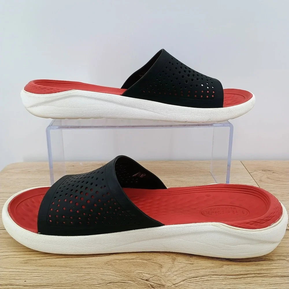 Crocs LiteRide Slide Mens 9 Black Red Pepper Athletic Comfort Sandals